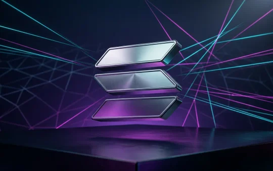 Solana logo with gradient lighting and geometric grid representing Alpenglow consensus upgrade architecture Get insights on Solana news regarding the Alpenglow upgrade, enhancing transaction speed and network architecture.